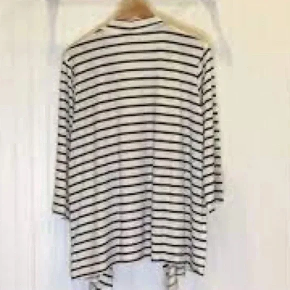 Doubleju | 3/4 Sleeve Striped Nautical Cardigan Sweater Plus Size - Picture 5 of 7